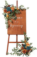 Ling's moment Welcome Sign Flowers, Wedding Floral Swag Burnt Orange & Teal by LingsMoment