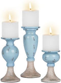 Sziqiqi Farmhouse Coastal Candle Holder: Blue Pillar Candle Holder Set of 3 by SZIQIQI