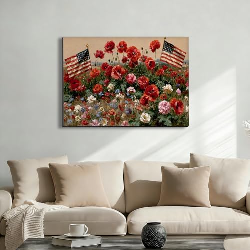 Ship Next Day – Independence Day Canvas Wall Art, Patriotic Pictures, USA Flag Canvas Prints, Framed Canvas Wall Decor, Americana Farmhouse Artwork, Living Room Canvas Art - Image 2