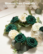 InnoGear Fake Roses 100 Pcs Hunt Green Flowers Artificial Faux Foam Floral - Image 4