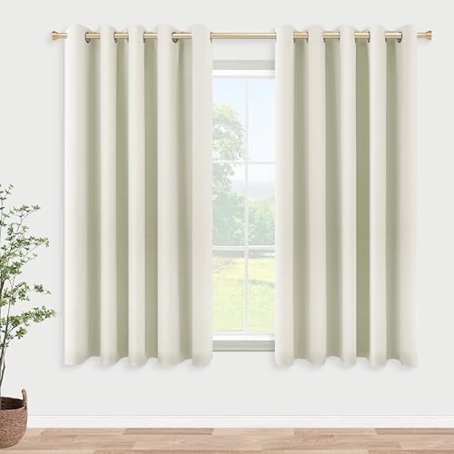 KOUFALL Small Window Curtains 45 Inch Length for Kitchen,2 Panels Set Blackout Grommet Short Room Darkening Shades Blinds for Bedroom Windows Nursery,60 Wide,Cream Off White Ivory Beige by KOUFALL