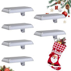GloTika Christmas Stocking Holders for Mantle Set of 6, Heavy Duty Stocking Holder Hooks for Fireplace Tabletop Shelf Christmas Ornaments, Cast Iron Stocking Hangers Base, Sliver by QualityHomewareTimlessComfort