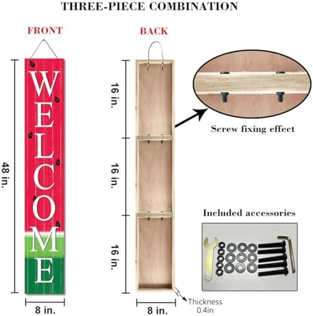 Welcome Watermelon Porch Board 8”x48” Welcome Solid Wood Sign and Porch Leaner for Front Door Porch Deck Wall - Indoor Outdoor Summer Farmhouse Rustic Vertical Porch Decor - Image 7