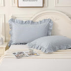 Silnuo Light Blue Plaid Gingham Ruffle Pillow Shams Queen Size Set of 2 by Silnuo