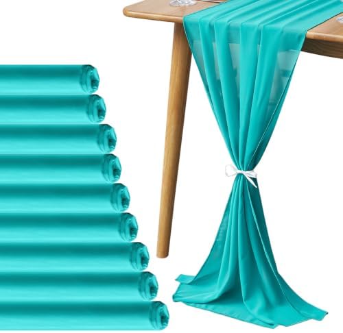 Pufogu 10 Pack 10Ft Turquoise Chiffon Table Runner Sheer 29x120 Inch by Pufogu