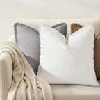 decorUhome Linen Fringe Cream White Throw Pillow Covers 22x22 Set of 2 - Image 4