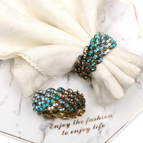 Jeweled Peacock Napkin Rings Set of 12 for Wedding Party, Blue by Joyindecor
