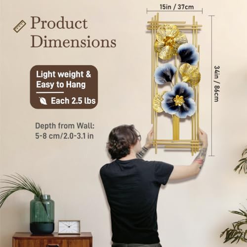 BIOGRN 2 Pcs 3D Metal Wall Art, 34"x15" Framed Ginkgo Wall Sculptures - Image 4