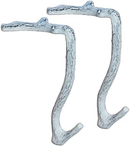 Lulu Decor,100% Cast Iron 8" Antique White Branch Mantel Stocking Holders with Rubber Base for Better Grip, can Hold Upto 9 lbs, Natural Beautiful Shape, Simple Sophisticated Design (2 Pcs) by LuluDecor