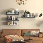 PopiShelves Bathroom Shelves Over Toilet for Wall, Floating Shelves with Storage Basket Paper Holer for Kitchen Living Room, Bedroom & Classroom, Set of 3 (Grey) - Image 4