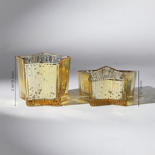 Letine 10pcs Gold Ribbed Candle Cups – Assorted Height Tea Light & Votive Candle Holders for Diwali, Wedding, Table Centerpiece, Fall & Holiday Decor – Lucky Star Jar (Tall 2.44", Short 1.57") - Image 2
