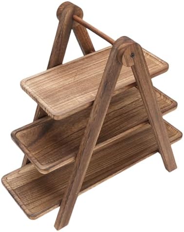 Wood 3 Tier Serving Tray, Tiered Stand Rectangle Dessert Display, Brown Platter for Fruits Cakes Snacks, for Party Wedding Picnic Farmhouse Decor - Image 2