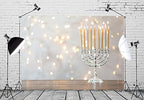 BELECO 8x6ft Fabric Happy Hanukkah Photography Backdrop Menorah Silver White Glitter Bokeh Lights Chanukah Holiday Decorations Banner Jewish Holy Festival Israel Party Supplies Studio Photo Props - Image 4