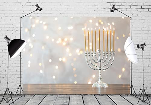 BELECO 8x6ft Fabric Happy Hanukkah Photography Backdrop Menorah Silver White Glitter Bokeh Lights Chanukah Holiday Decorations Banner Jewish Holy Festival Israel Party Supplies Studio Photo Props - Image 4