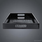 Black Leather Serving Tray with Handles, Glossy Faux Crocodile Print, 17.5x12 Food Drinks Tray for Coffee Table, Breakfast, Dinner & Bar, Decorative Storage Tray for Ottoman, Kitchen, Bedroom, Gift. - Image 5