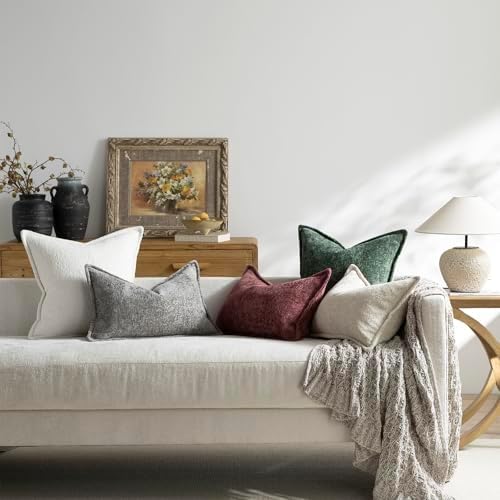 DEZENE Pack of 2 Cream White Decorative Throw Pillow Covers 22x22 Cozy Soft Chenille Accent Vintage Square Couch Pillow Covers for Home Decor Bed Sofa Living Room - Image 7