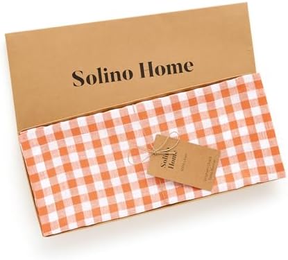 Solino Home 100% Linen Table Runner Muskmelon, Gingham Check 14 x 144 in - Image 5