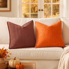 MIULEE Pack of 2 Fall Rust Euro Shams Chenille Pillow Covers 24x24 Inch - Image 4
