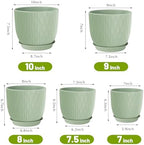 Plastic Plant Pots 10/9/8/7.5/7 inch Set of 5, Flower Planters with Drainage Holes and Saucers, Plastic Pots for Indoor Outdoor Plants, Livingroom Garden Decor (Green) - Image 2