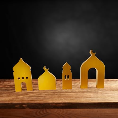 4-Pcs Masjid & Minar Decor Set (5"–7") — Elegant Contemporary Islamic Home Accent & Arabian Style Table Decor (Gold) - Image 3