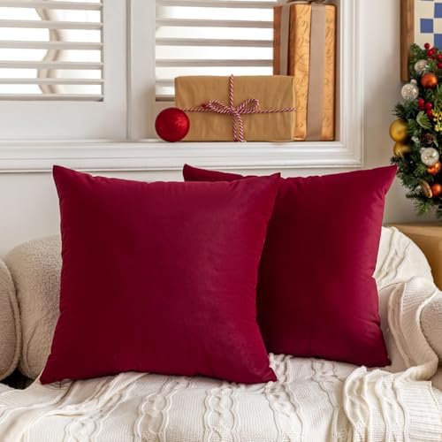FEVERQIYI 24x24 Velvet Pillow Covers Set of 2 Christmas Red Decorative Square Throw Pillowcase Soft Solid Cushion Covers for Bedroom Living Room Outdoor Indoor Decoration - Image 4
