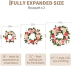 22in Artificial Pink Peony Spring Summer Wreath and Bouquets Sets, Realistic Spring Fake Flower Decor with Real Rattan Base, Includes 2 Matching Bouquets, Front Door Home Mother's Day - Image 2