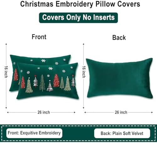16x26 Pillow Covers Set of 2 Christmas Trees Embroidery Decor - Image 2