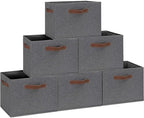 GhvyenntteS Large Fabric Storage Bins 6 Pack, 15x11x9.6 Inch Storage Baskets for Shelves, Foldable Closet Storage Bins for Shelves, Closet Organizers and Storage Boxes, Gray by GhvyenntteS