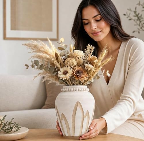 Living Room Decor Flower Vase,Wood Farmhouse Decor Ceramic Vases Aesthetic,Office Flower Pot for Desk, Boho Coffee Table Bookshelf Laundry House Decorations,Kitchen Accessories - Image 5