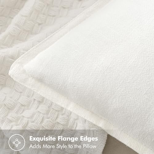 MIULEE Decorative Linen Cotton Euro Sham Pillow Covers 22x22 Inch Cream White - Image 2