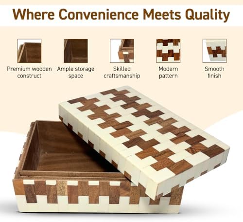 Perilla Home ﻿Home Decor Decorative Storage Wooden Box Small Wooden Organizer Tool Stash Card Craft Trinket Memory Keepsake Jewelry Box for Men and Women, Ticino, Gifts For All, Off White & Brown - Image 3