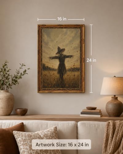 Gold Framed Scarecrow Wall Art, Autumn Farmhouse Canvas Print, 24x16 - Image 5