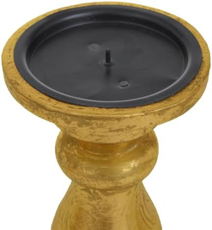 Deco 79 Mango Wood Decorative Candle Holder Turned Style Pillar Candle Stand, Set of 3 Candlestick Holder 10", 8", 6"H, Brass - Image 5