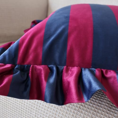 vctops Ruffle Square Throw Pillow Covers Boho Pink and Red Striped Decorative Pillowcases Set of 2, Soft Velvet Accent Cushion Cover Cases for Sofa Bed Living Room Decor (Blue Purple,18"x18") - Image 4