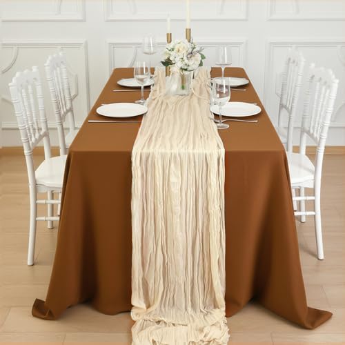 8 Pack Ivory Cream Cheesecloth Table Runner 120 Inch Boho Wedding Decor - Image 4