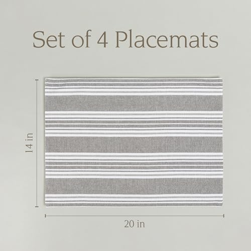 Over&Back Set of 4 Woven Placemats - Colorful Dining Table Mat - 100% Cotton - Machine Washable - Kitchen and Home Decor - Grey - 14" L X 20" W - Image 5