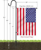 LOPANNY Large Garden Flag Holder Stand Pole for 28 x 40 Flags with Shepherds Hooks for Outdoor - 2 Pack Upgraded Sturdy 60In Yard Flag Post Stake for Outdoor Decor(Without Solar Lights & Flag) - Image 2