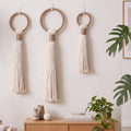 Tegeme 3 pcs Macrame Wall Hanging decor, Ring Tassel, Beige, Wire by Tegeme