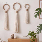 Tegeme 3 pcs Macrame Wall Hanging decor, Ring Tassel, Beige, Wire by Tegeme