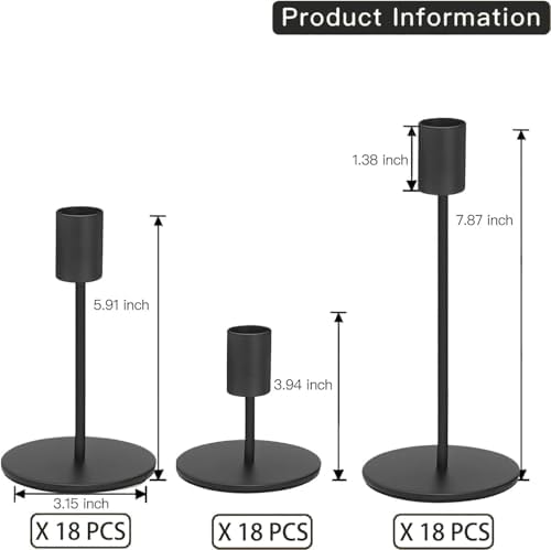 Black Candlestick Holders Bulk for Taper Candles Decorative Metal Candelabra Candle Holders Fit 0.8 Inch Diameter Candles Gold Taper Candle Stands for Wedding Home Party Table Decor (Set of 54) - Image 2