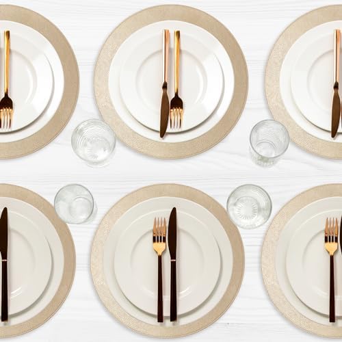 Placemats Set of 6 – Round 15” Faux Leather Table Mats for Dining, Heat Resistant & Non-Slip Washable Table, Indoor, Outdoor, Dining Table Set for 6, Modern Kitchen & Holiday Use, Champagne - Image 6