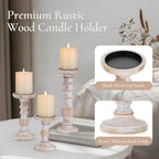Wood Pillar Candle Holder: Rustic Distressed White Candle Stand - Image 5