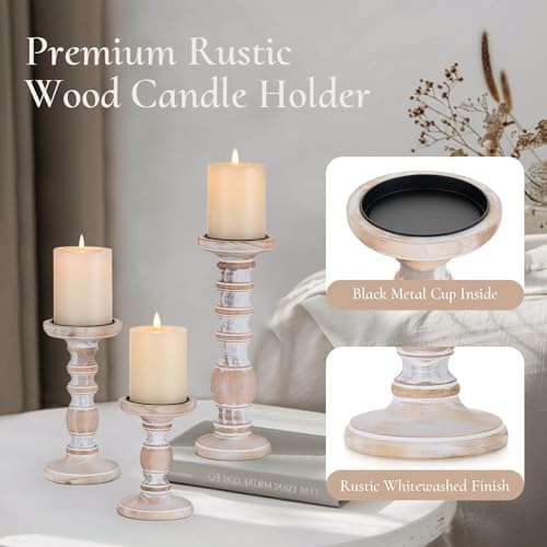 Wood Pillar Candle Holder: Rustic Distressed White Candle Stand - Image 5
