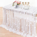 10 Pack White Floral Pearl Tulle Tablecloths 10ft Sheer Table Overlays by LuoluoHouse