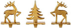 Glitzhome Polyresin Christmas Stocking Holders Set of 3 Golden Tree and Reindeer Mantel Decor with Non-Slip Metal Base for Holiday Fireplace Indoor Decoration by Glitzhome