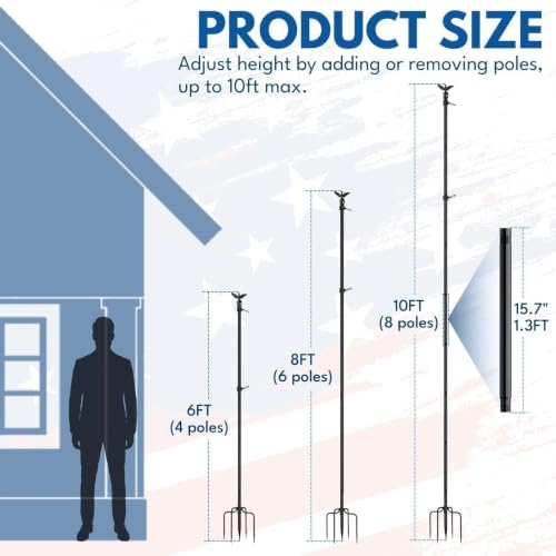 LETSTRY 10 FT In-Ground Flag Pole for Outside House, Heavy Duty Wind Resistant Flagpole with Upgraded 5-Prong Base,Portable Mount Flapoles Kit for Yard, Garden, Residential Commerical (Black/ 2 Pack) - Image 2