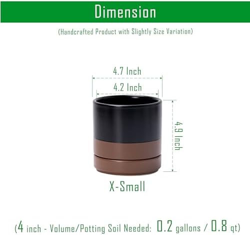 D'vine Dev 4-Pack Ceramic Pots with Saucers, Black/Tan, 4.7 in, 94-X-B-7 - Image 3
