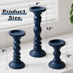Set of 3 Wood Pillar Candle Holder Farmhouse Decor, Navy Blue - Image 2