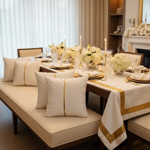 Velvet Throw Pillow Covers 26x26 inch Pack of 2 Gold Decor White - Image 6