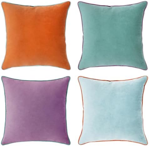 MONDAY MOOSE Decorative Throw Pillow Covers Cushion Cases, Set of 4 Soft Velvet Modern Double-Sided Designs, Mix and Match for Home Decor, Pillow Inserts Not Included (22x22 inch, Purple/Teal) by MondayMoose